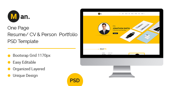 Man - One Page Resume/ CV & Personal Portfolio PSD Template
           TFx