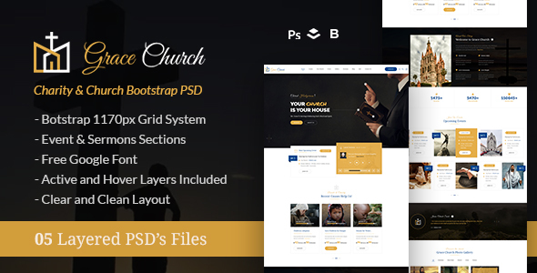 Grace Church - Charity & Church Bootstrap PSD Template
           TFx Ariel Elihu