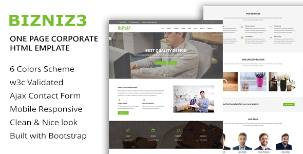 Bizniz3 - One Page Mutlipurpose HTML5 Template - Business Corporate TFx Vince Lawrence