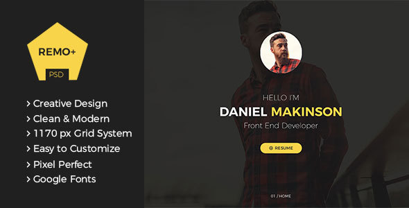 Remo+ - Creative CV Template PSD - Portfolio Creative TFx Anselm Harvie