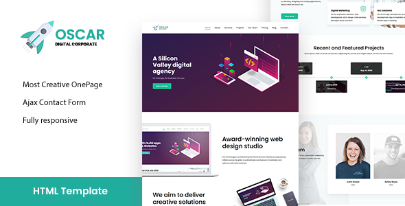 Oscar - One Page Corporate App Startup Responsive HTML Template TFx 
