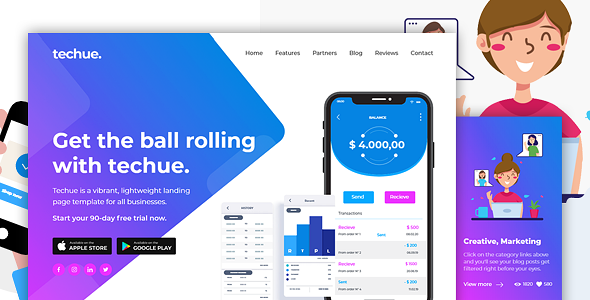 TECHUE - Multi-Purpose HTML Landing Page Template for Business and Startups TFx 