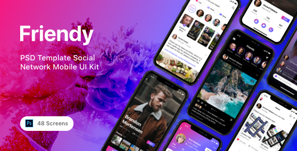 Friendy – PSD Template Social Network Mobile UI Kit TFx