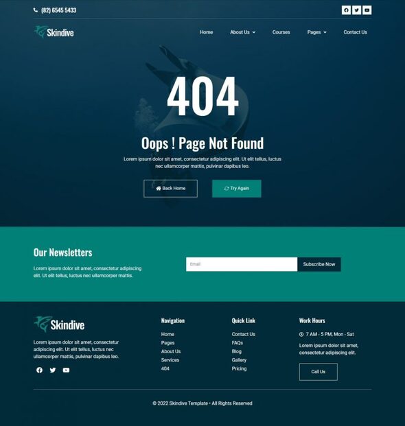 Skindive - Scuba Diving amp Water Sport Elementor Template Kit TFx