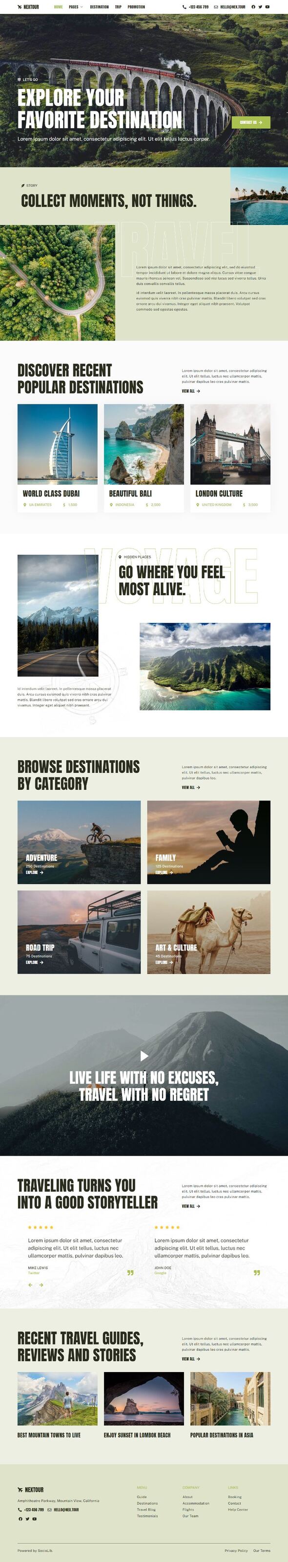 Nextour - Tour Guide amp Travel Agency Elementor Template Kit TFx