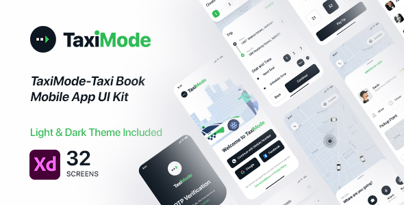 TaxiMode  Adobe XD - Taxi Booking UI Kit for App  Light amp Dark Mode TFx