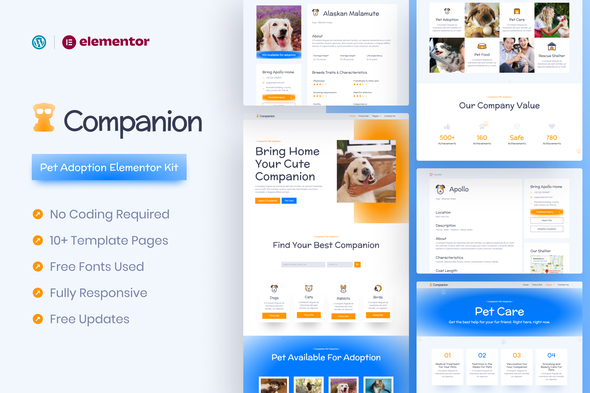 Companion Pet Adoption amp Care Elementor Pro Template Kit TFx