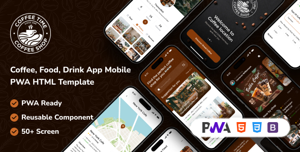 CoffeeTime  Coffee Food Drink Mobile PWA HTML Template TFx