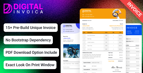 Digital Invoica – Invoice HTML Template for Ready to Print TFx