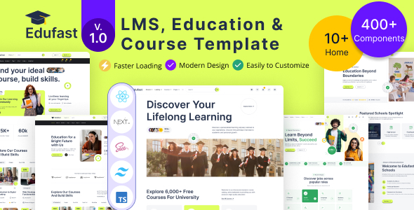 Edufast - LMS Education amp Course React Next JS Template TFx