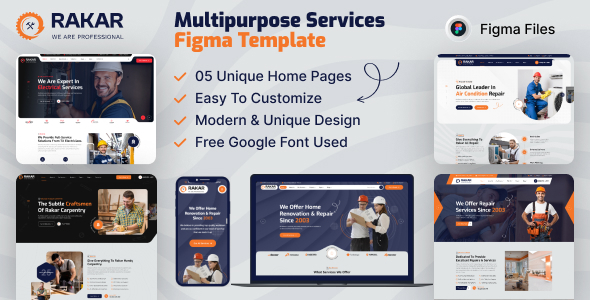 Rakar - Handyman Multipurpose Repairing Services Figma Template TFx