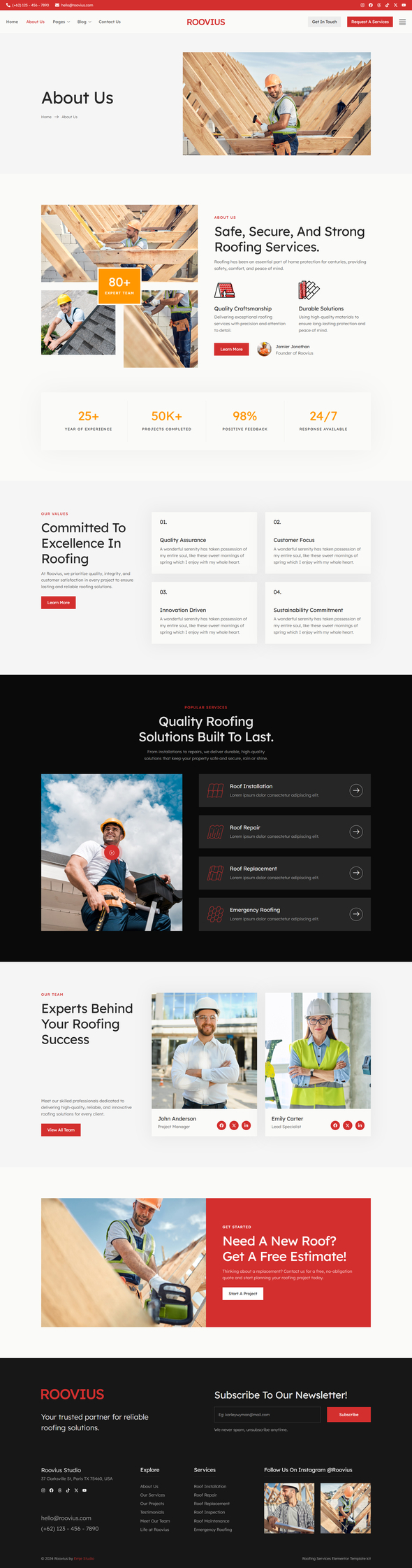 Roovius - Roofing Services Elementor Template Kit TFx