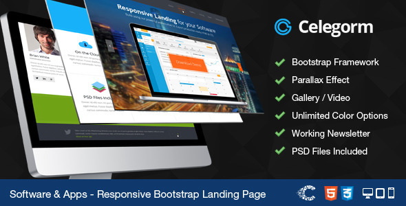 Celegorm Software/App Bootstrap Landing Page