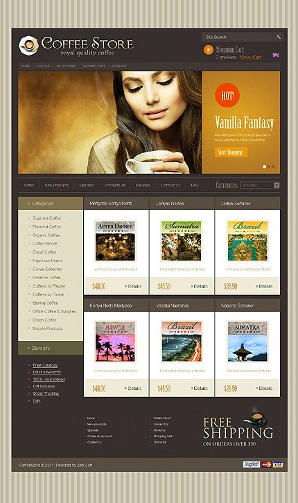 Black Coffee Shop Zen Cart Template by Delta Zen Cart  TMT