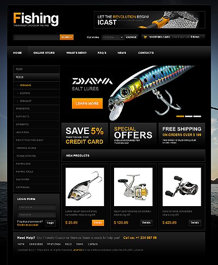 Black Fishing VirtueMart Template by Mercury TMT