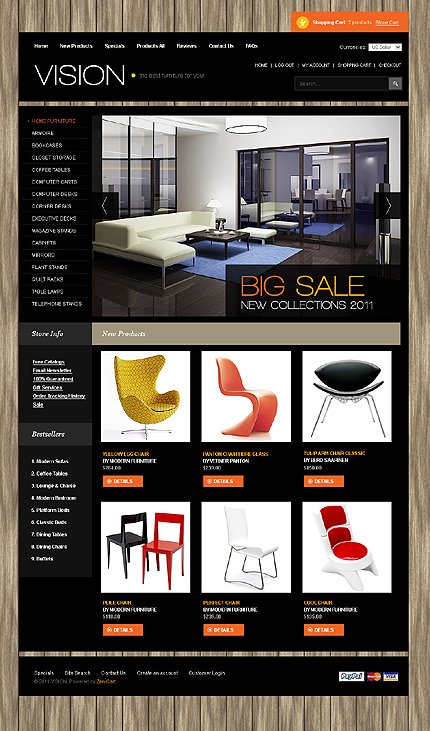 Black Furniture Zen Cart Template by Delta Zen Cart  TMT