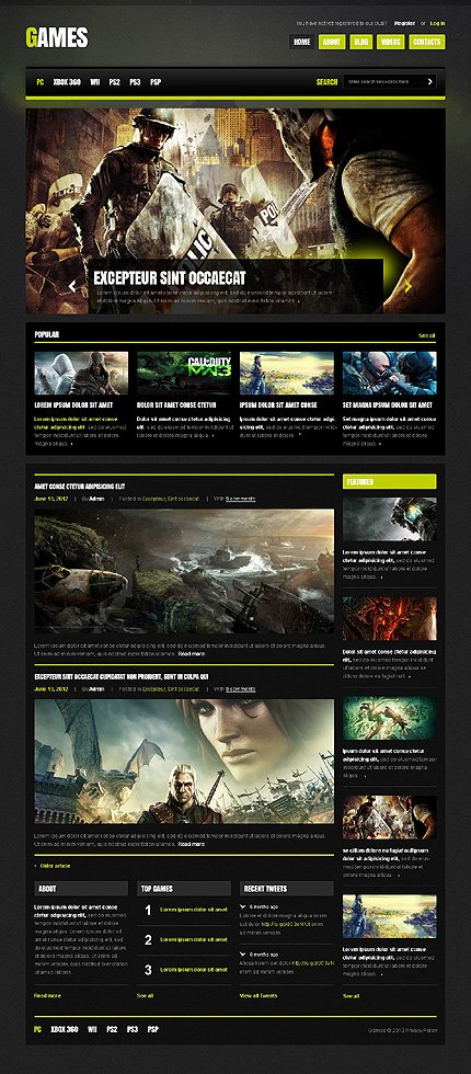 Black Game Portal Joomla Template by Hermes TMT
