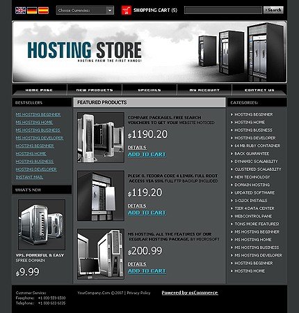 Black & Grey Hosting osCommerce Theme by Lovely osCommerce  TMT