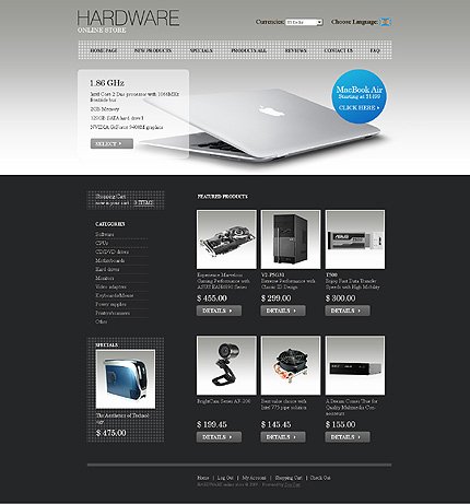 Black & Grey Computer Store Zen Cart Template by Modlin Zen Cart  TMT
