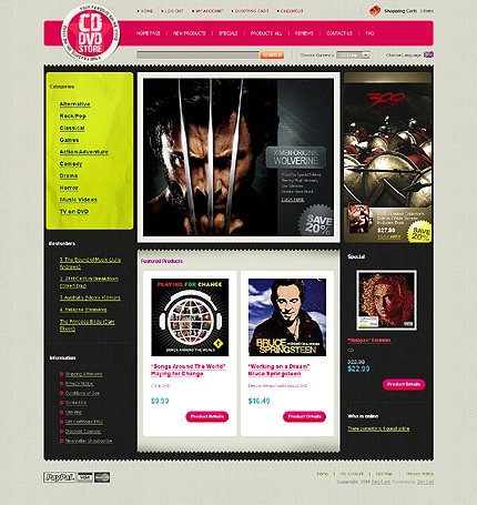 Black & Grey DVD Store Zen Cart Template by Oldman Zen Cart  TMT