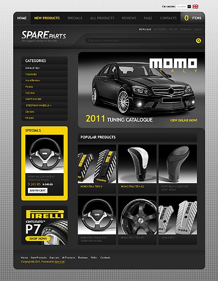 Black & Grey Auto Parts Zen Cart Template by Mercury Zen Cart  TMT