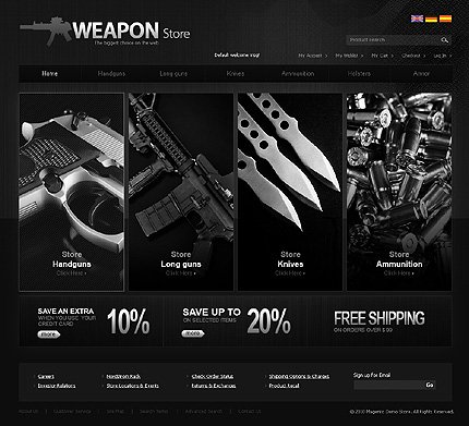 Black Gun Shop Magento Theme by Mercury TMT