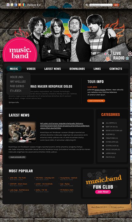 Black Music Band Joomla Template by Delta TMT