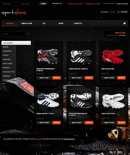 Black Shoe Store VirtueMart Template by Mercury TMT