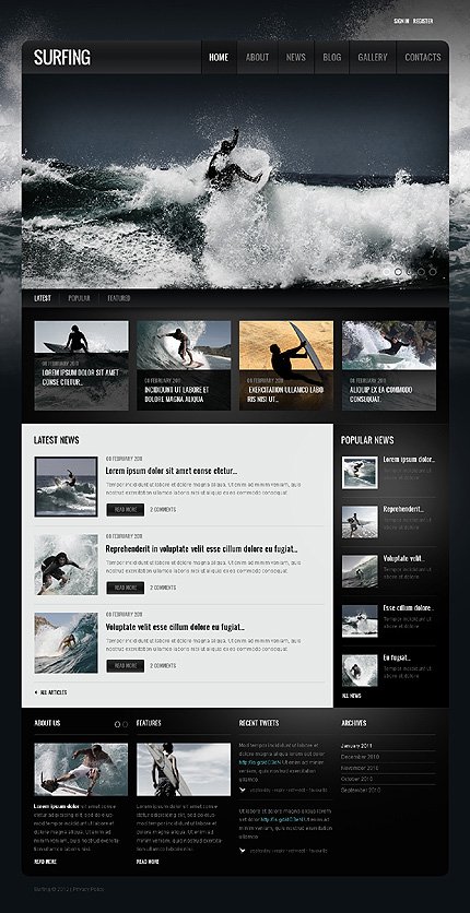 Black Surfing Joomla Template by Hermes TMT