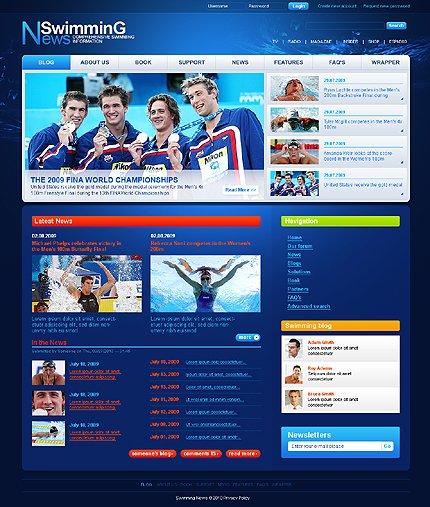 Black Swimming Drupal Theme by Mercury TMT