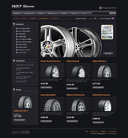 Black Wheels & Tires Zen Cart Template by Oldman Zen Cart  TMT