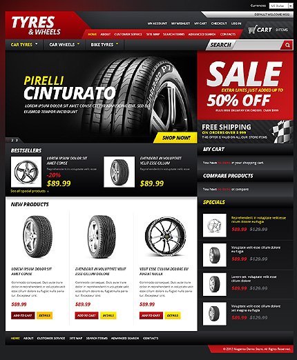 Black & White Wheels & Tires Magento Theme by Mercury TMT
