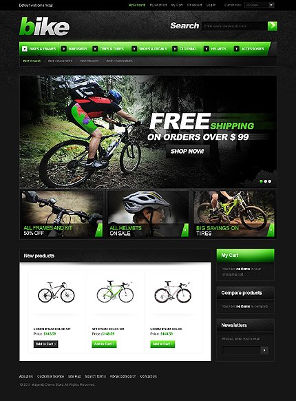 Black & White Bike Shop Magento Theme by Hermes TMT