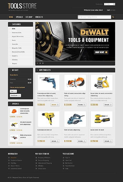 Black & White Tools & Equipment Magento Template by Mercury TMT
