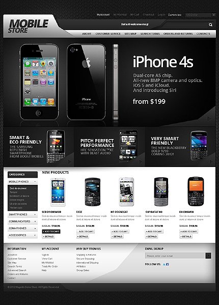 Black & White Mobile Store Magento Theme by Hermes TMT