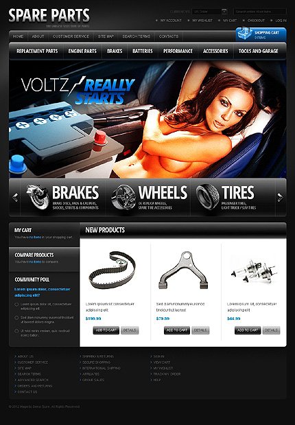 Black & White Magento Car Parts Template by Oldman TMT