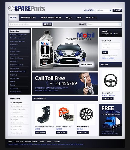 Black & White Auto Parts VirtueMart Template by Mercury TMT