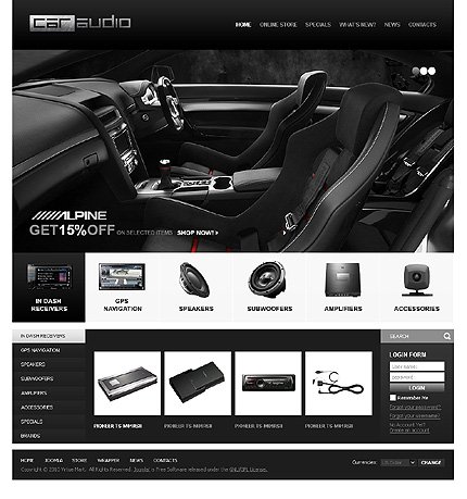 Black & White Car Audio VirtueMart Template by Mercury TMT