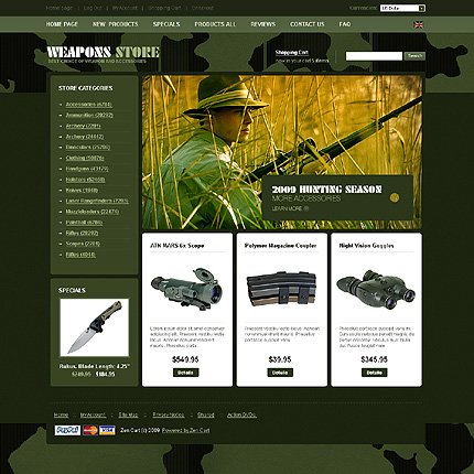 Black & White Gun Shop Zen Cart Template by Cowboy Zen Cart  TMT