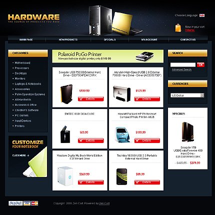 Black & White Computer Store Zen Cart Template by Modlin Zen Cart  TMT