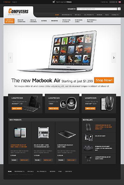 Black & White Computer Store Zen Cart Template by Hermes Zen Cart  TMT