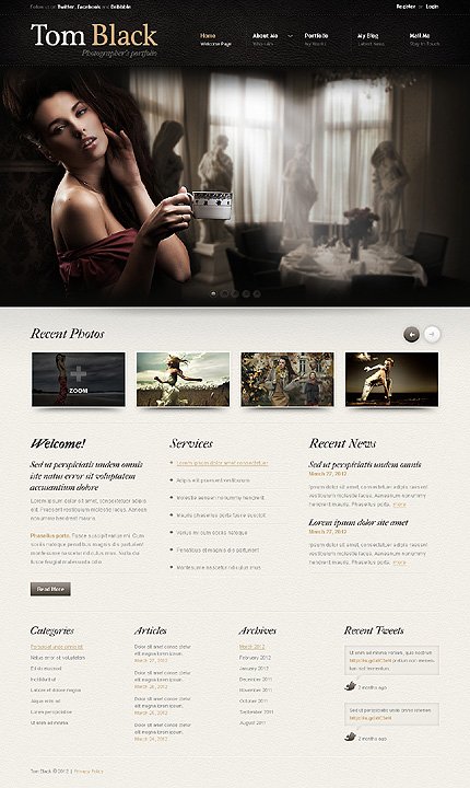 Black & White Photographer Portfolio Joomla Template by Hinoriko TMT