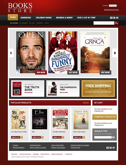 Brown & White Book Store Magento Theme by Mercury TMT
