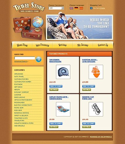 Brown & White Travel Agency osCommerce Template by Oldman osCommerce  TMT