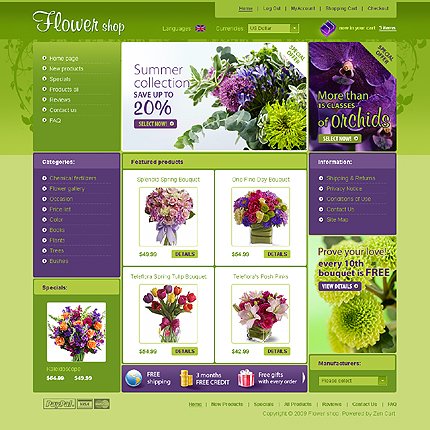 Green & White Flower Shop Zen Cart Template by Glenn Zen Cart  TMT