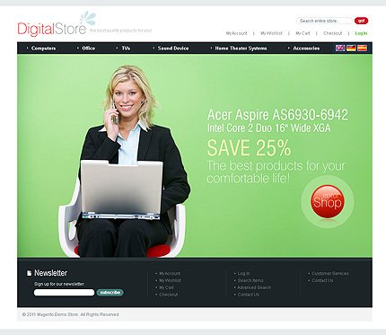 Green & White Electronics Store Magento Theme by Delta TMT