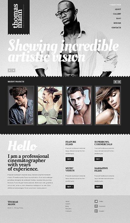 Grey & White Photographer Portfolio Joomla Template by Elza TMT
