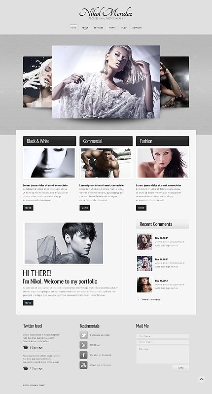 Grey & White Photographer Portfolio Joomla Template by Sawyer TMT