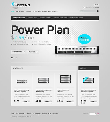 Grey & White Hosting Zen Cart Theme by Hermes Zen Cart  TMT