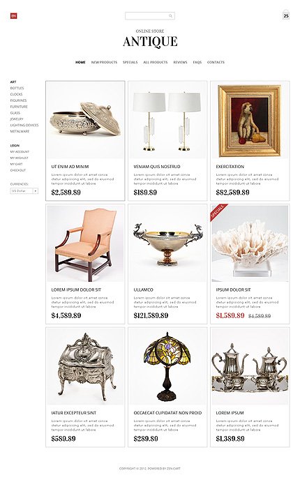 White Antique Store Zen Cart Template by Hermes Zen Cart  TMT